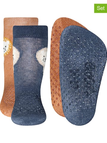 ewers 2er-Set: ABS-Socken "Löwe" in Orange/ Dunkelblau