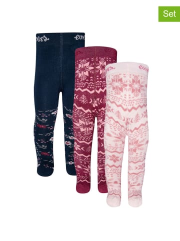 ewers 3er-Set: Thermo-Strumpfhosen in Dunkelblau/ Rot/ Rosa