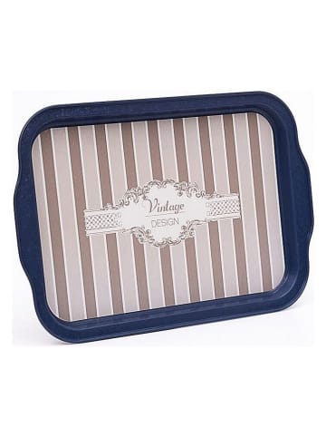 Hermia Tablett in Dunkelblau/ Beige - (L)21,5 x (B)31,6 cm