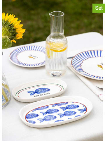 Hermia 2-delige set: serveerplateaus wit/blauw - (L)21 x (B)12 cm