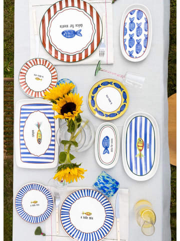 Hermia 2-delige set: serveerplateaus wit/blauw - (L)21 x (B)12 cm