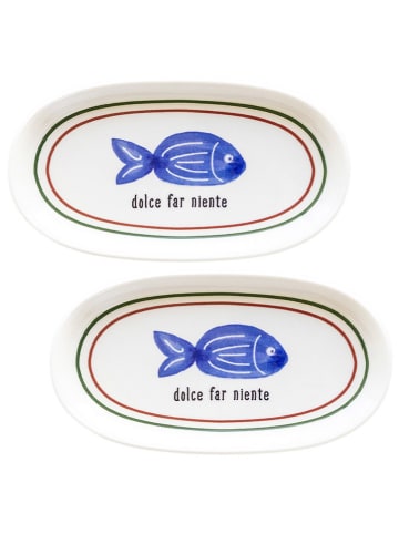 Hermia 2er-Set: Servierplatten in Weiß/ Blau - (L)21 x (B)12 cm