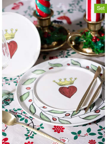 Hermia 6-delige set: dessertborden wit/rood - Ø 19 cm