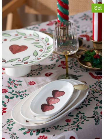 Hermia 4-delige set: serveerschalen wit/rood - (L)21 x (B)12 cm