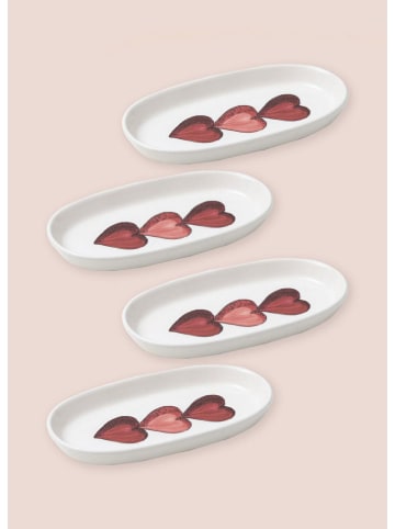 Hermia 4-delige set: serveerschalen wit/rood - (L)21 x (B)12 cm