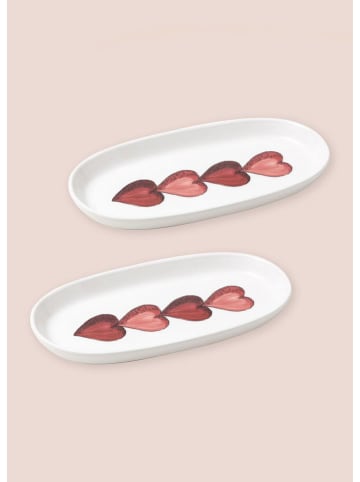 Hermia 2-delige set: serveerschalen wit/rood - (L)26 x (B)14 cm
