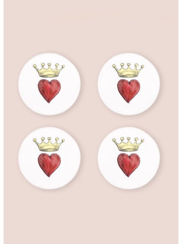 Hermia 4-delige set: onderzetters wit/rood - Ø 10 cm