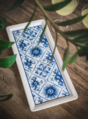 Hermia Servierplatte in Weiß/ Blau - (L)35 x (B)16 cm