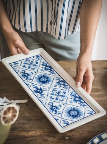 Hermia Serveerplateau wit/blauw - (L)35 x (B)16 cm