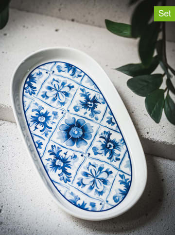 Hermia 2er-Set: Servierplatten in Weiß/ Blau - (L)29 x (B)17 cm
