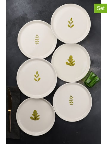 Hermia 6-delige set: dessertborden wit/groen - Ø 21 cm