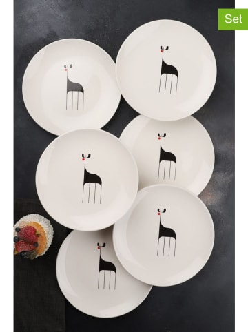Hermia 6-delige set: dessertborden wit/zwart - Ø 21 cm