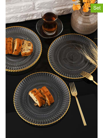 Hermia 4er-Set: Dessertteller in Transparent/ Gold - Ø 21 cm