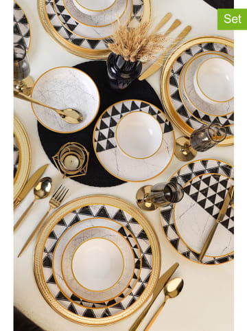 Hermia 24-delig combiservies zwart/wit/goudkleurig