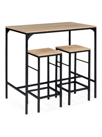 IDOMYA Factory 3-delige set: eetkamertafel met barkrukken "Memphis" lichtbruin/zwart