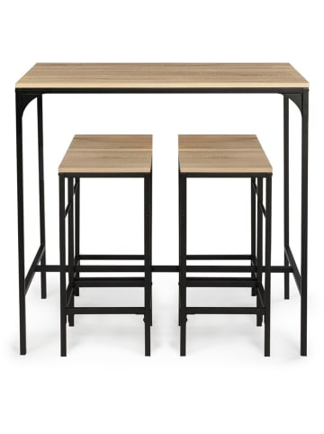 IDOMYA Factory 5-delige set: eetkamertafel en barkrukken"Memphis" in lichtbruin/zwart