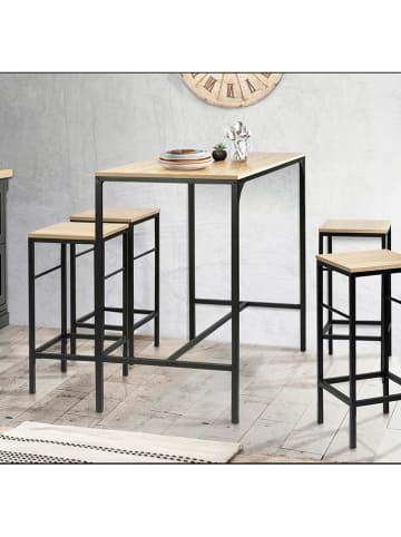 IDOMYA Factory 5-delige set: eetkamertafel en barkrukken"Memphis" in lichtbruin/zwart