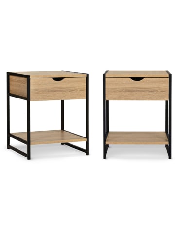 IDOMYA Essentials 2er-Set: Nachttische "Memphis" in Hellbraun/ Schwarz - (B)40 x (H)50 cm