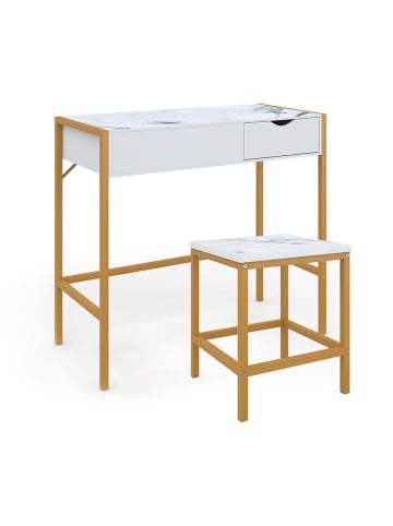 IDOMYA Essentials 2-delige set: kaptafel en kruk "Glam" wit/goudkleurig