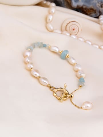 L'Atelier de Gaia Vergulde armband met edelstenen en parels