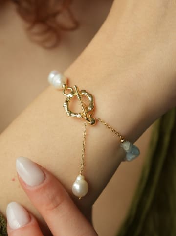 L'Atelier de Gaia Pozłacana bransoletka z akwamarynem i perłami