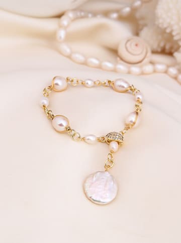 L'Atelier de Gaia Vergulde armband met edelstenen en parels