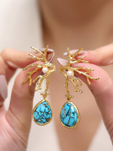 L'Atelier de Gaia Pozłacane kolczyki-wkrętki z turkusem i perłami