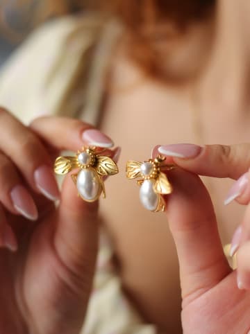 L'Atelier de Gaia Vergulde oorstekers met parels