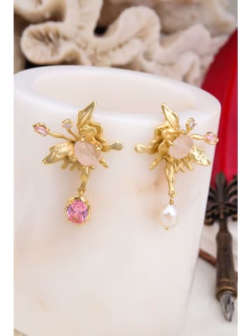 L'Atelier de Gaia Pozłacane kolczyki z perłami i cyrkoniami