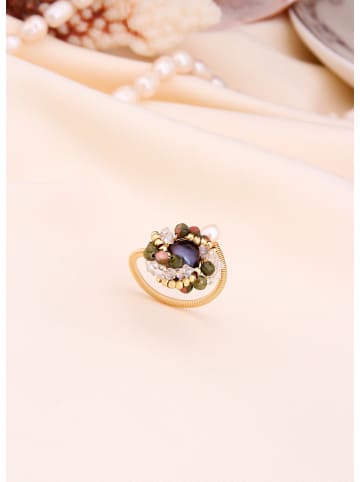 L'Atelier de Gaia Vergulde ring met parel en edelstenen