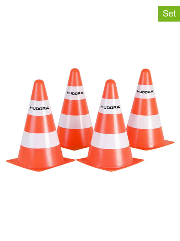 Hudora 4er-Set: Straßenpoller in Orange/ Weiß