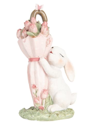 Clayre & Eef Decofiguur "Konijntje" wit/lichtroze/groen - (B)9 x (H)15 x (D)7 cm
