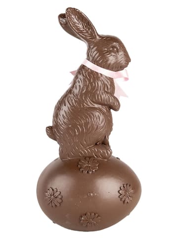 Clayre & Eef Dekofigur "Kaninchen auf Ei" in Braun/ Rosa - (B)12 x (H)25 x (T)10 cm