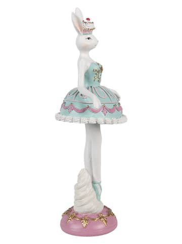 Clayre & Eef Decofiguur "Konijntje" wit/turquoise - (B)9 x (H)23 x (D)8 cm