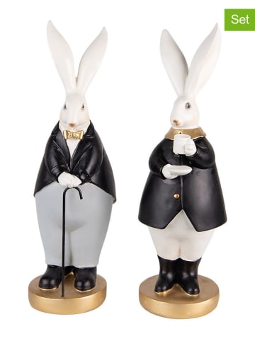 Clayre & Eef 2er-Set: Dekofigur "Kaninchen" in Schwarz/ Grau - (B)13 x (H)34 x (T)11 cm