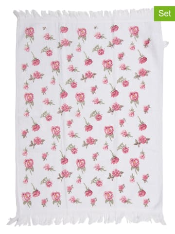 Clayre & Eef Ręczniki (2 szt.) w kolorze biało-jasnoróżowym dla gości - 66 x 40 cm