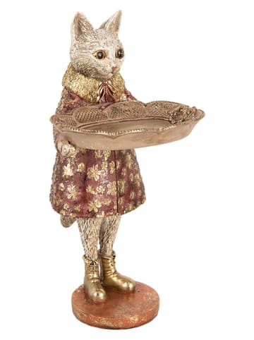 Clayre & Eef Figurka dekoracyjna "Cat" w kolorze złoto-czerwonym - 16 x 27 x 14 cm