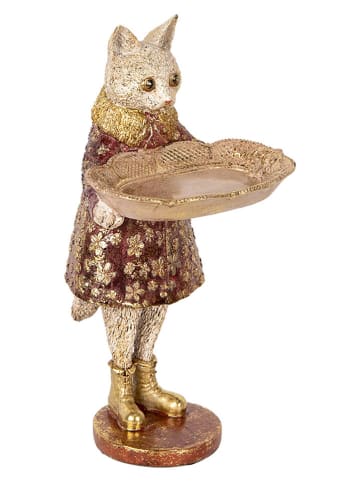 Clayre & Eef Figurka dekoracyjna "Cat" w kolorze złoto-czerwonym - 16 x 27 x 14 cm