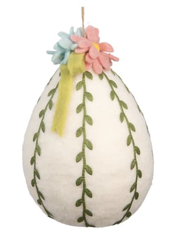 Clayre & Eef Zawieszka dekoracyjna "Egg" w kolorze kremowo-zielonym - wys. 27 x Ø 18 cm