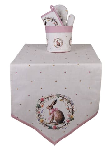 Clayre & Eef Bieżnik w kolorze kremowo-jasnoróżowym - 160 x 50 cm