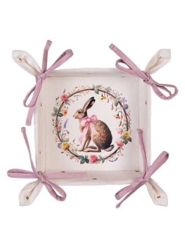 Clayre & Eef Koszyk w kolorze kremowo-jasnoróżowym na chleb - 35 x 8 x 35 cm