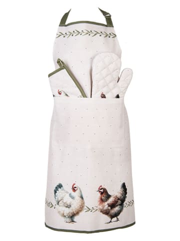 Clayre & Eef Fartuch kuchenny w kolorze kremowo-oliwkowym - 70 x 85 cm