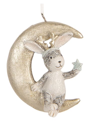 Clayre & Eef 2-delige set: decohanger "Konijntje" wit/goudkleurig - (B)7 x (H)8 cm