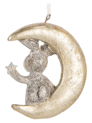 Clayre & Eef 2er-Set: Dekoanhänger "Kaninchen" in Weiß/ Gold - (B)7 x (H)8 cm
