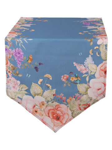 Clayre & Eef Tafelloper blauw/lichtroze - (L)160 x (B)50 cm