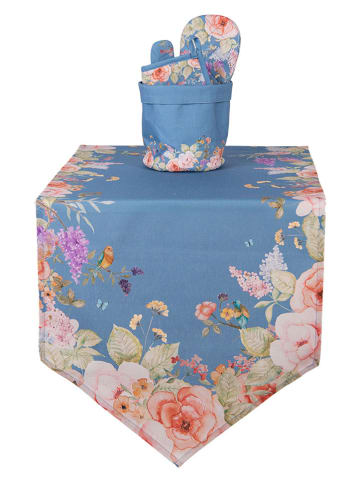 Clayre & Eef Tischläufer in Blau/ Rosa - (L)160 x (B)50 cm