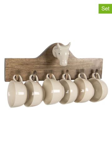 Clayre & Eef 7tlg. Set: Wandregal in Braun/ Creme - (B)48 x (H)17 x (T)9 cm