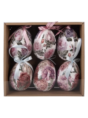 Clayre & Eef Zawieszki dekoracyjne (6 szt.) "Egg" w kolorze czerwono-jasnoróżowym - Ø 7 cm