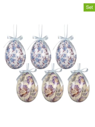 Clayre & Eef 5-delige set: decohanger "Ei" lichtblauw/geel - Ø 7 cm