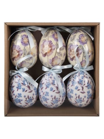 Clayre & Eef Zawieszki dekoracyjne (6 szt.) "Egg" w kolorze błękitno-żółtym - Ø 7 cm